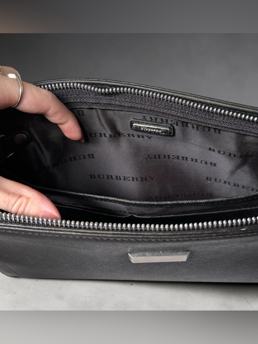 Burberry Black Leather Clutch Pouch Bag  Luxury Unisex Authentic - Picture 8 of 11